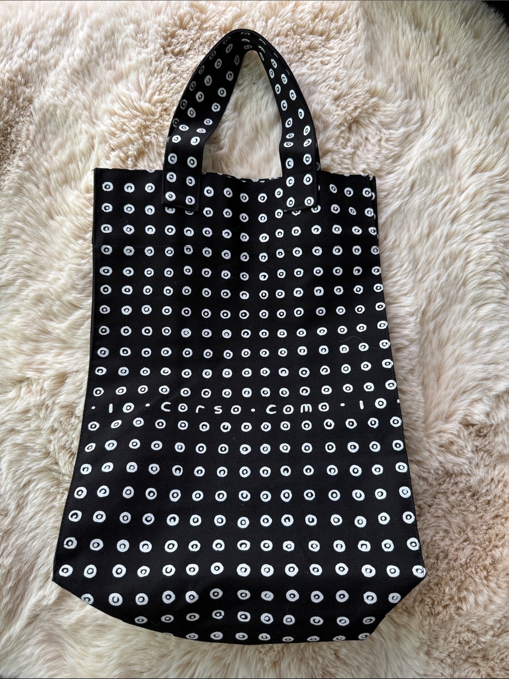 Corso Como Black Canvas Tote with White Dot Pattern